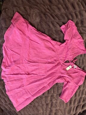 Aerie. Bright Pink Gauze V-Neck Tunic Dress